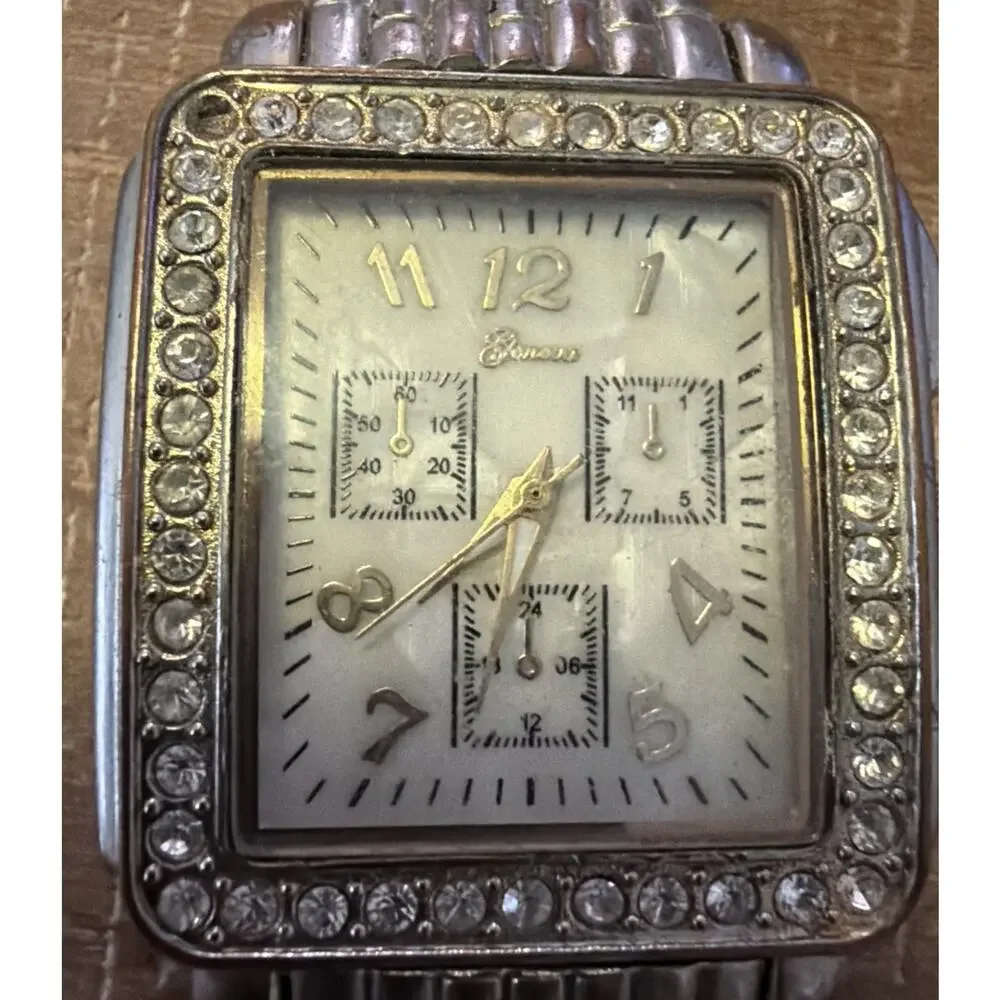 Geneva Ladies Watch Japanese Movement Gold Tone Silver Strap Needs Battery